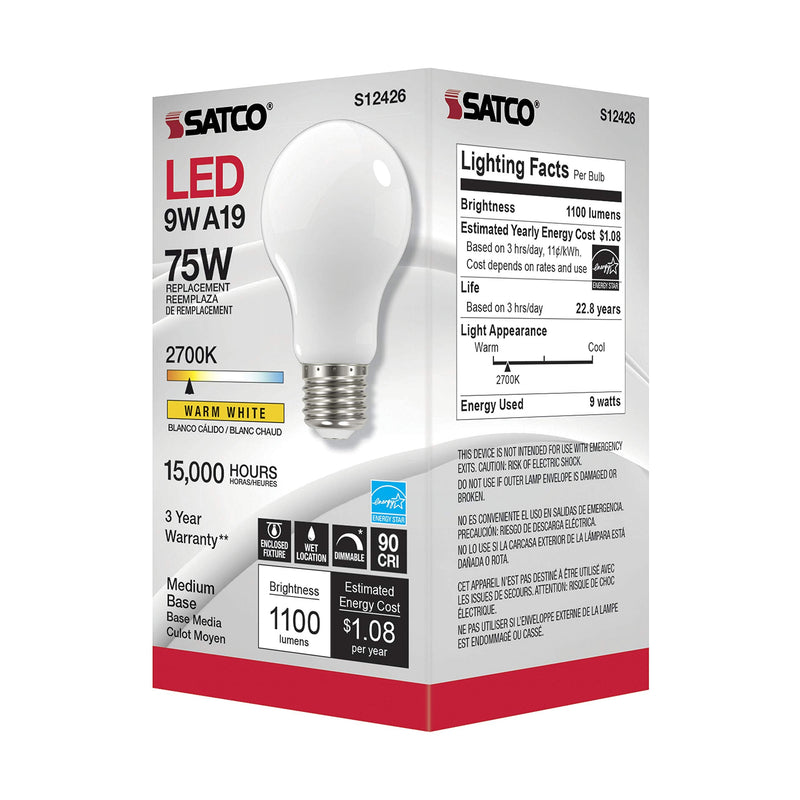 Satco (6 Pack Dimmable Led Filament Lamps, S12426, High Lumens, 11 Watt, A19; Soft White; Medium Base; 2700K; 90 CRI; 120 Volt for use at Residential, Hospitality, Display and Commercial