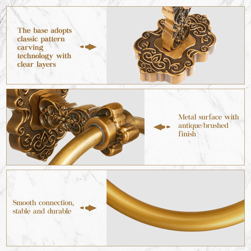 2 Pcs Antique Gold Toilet Paper Holder Towel Ring, Hand Towel Hanger Toilet Paper Roll Holder Wall Mount Retro Vintage Bathroom Hardware (Circle) Circle