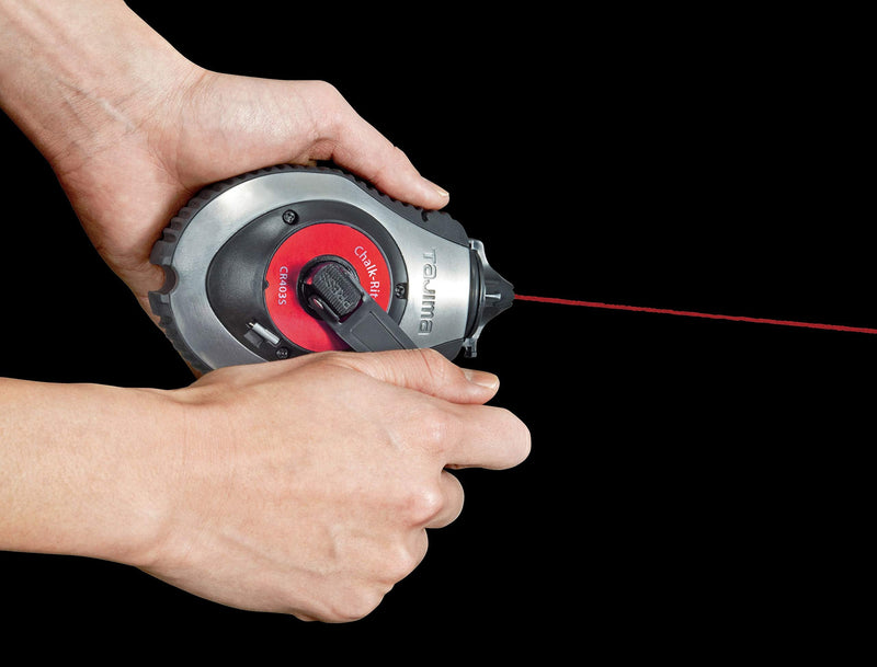 TAJIMA Chalk Line - Chalk-Rite Dura Chalk Box with Extra Bold 1mm Snap Line & Integrated Handle Release - CR401S Red - Bold