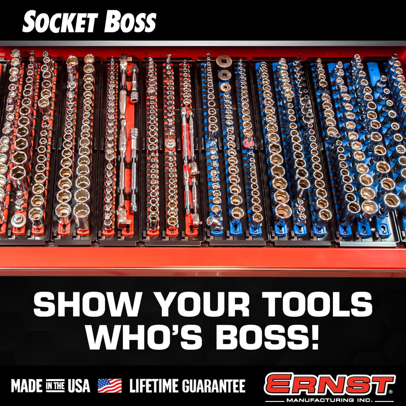 Ernst Manufacturing 8486 Socket Boss, Premium 2-Rail, 3/8 Inch-Drive Socket Organizer, 18-Inch, Orange - Made in USA 19-INCH 3/8"
