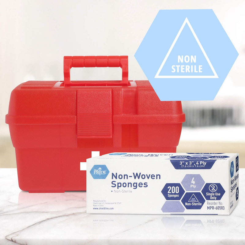 MED PRIDE 3'' x 3'' Surgical Sponges 200 Pack - Gauze Pads Non sterile - First Aid Wound Care Dressing Sponge – Νοn-Woven Medical, Non-Adherent Mesh Bandages – Absorbent for Injuries – 4 Ply