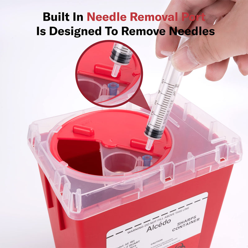 Alcedo Sharps Container for Home and Professional Use 2 Quart (3-Pack), Biohazard Needle and Syringe Disposal, Medical Grade 3