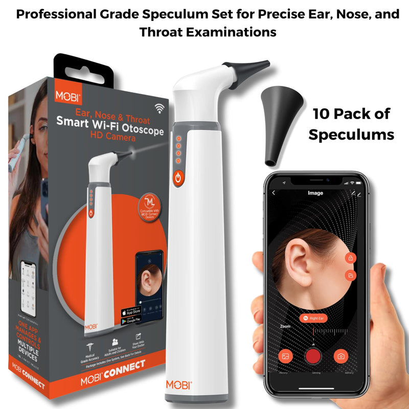10-Piece Speculum Set for Use with MOBI Smart Bluetooth Otoscope - Professional Grade Accessories for Ear, Nose, and Throat Examination