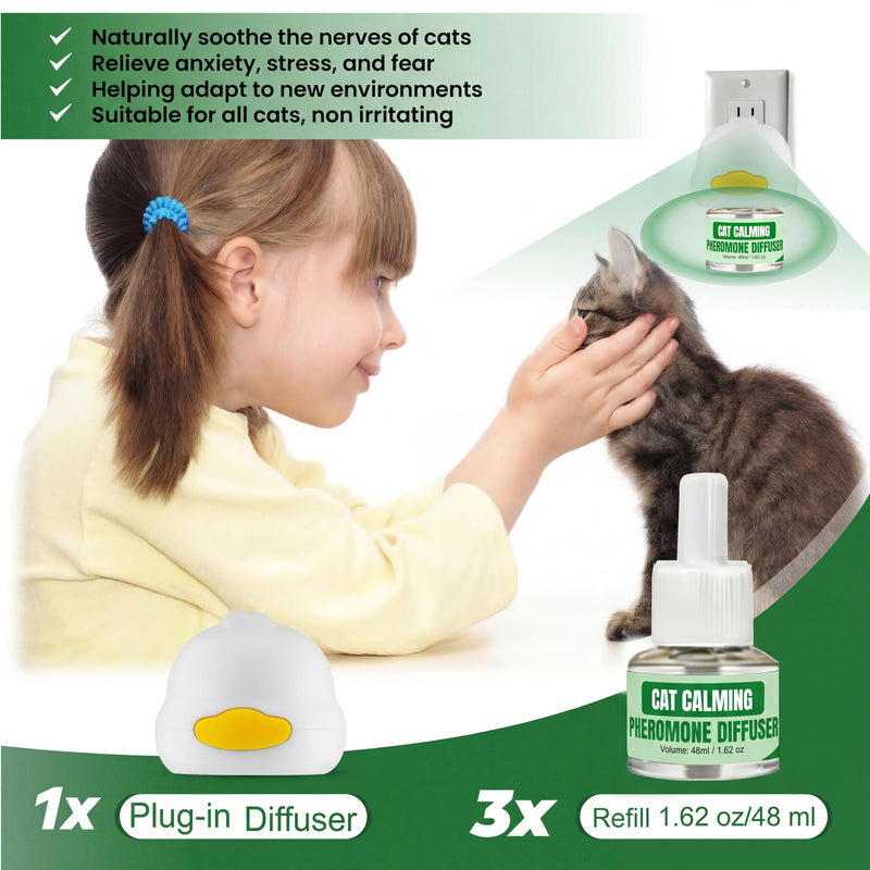 Cat Calming Diffuser Kit with (3 Pack) 48ml Refills Pheromone Diffuser for Cats Anxiety & Stress Relief, Calming Diffuser for Cats to Reduce Fighting & Scratching Cat Pheromone Diffuser
