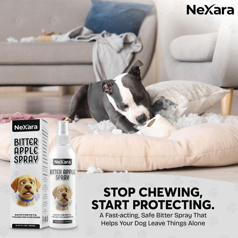 NEXARA Bitter Apple Spray for Dogs, Chewing Deterrent Spray, Alcohol-Free, Non-Toxic Formula, 5.07 fl oz (150 ml)