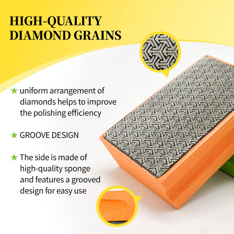 Diamond Hand Polishing Pads, 4PCS Diamond Sanding Pads with Foam Backing 60/100/200/400 Grit,Sanding Block for Glass Wood Ceramic Marble Metal Tile Tools(Wet&Dry 4 PCS
