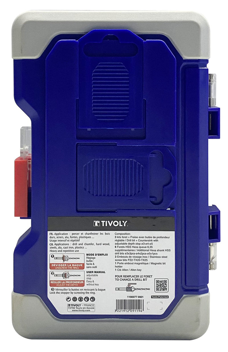 TIVOLY - 13-Piece Deck Kit: 3 Special Deck Sets (HSS Ø1/8"-5/16"-3/16" Drill Bits) + 6 HSS Drill Bits + 3 Stainless Steel Bits + Accessories - Hex Shank 6.35mm