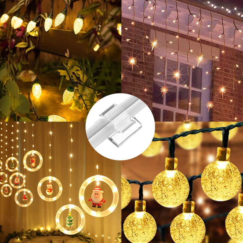 100 PCS Outdoor Light Clips Clear (Small & Large), Adhesive Cable Clips for Wall Wire Holder Cable Management Cord Organizer, Christmas Light Hooks for LED String Lights, Car Dash Cam, Extension Cord Small&Large