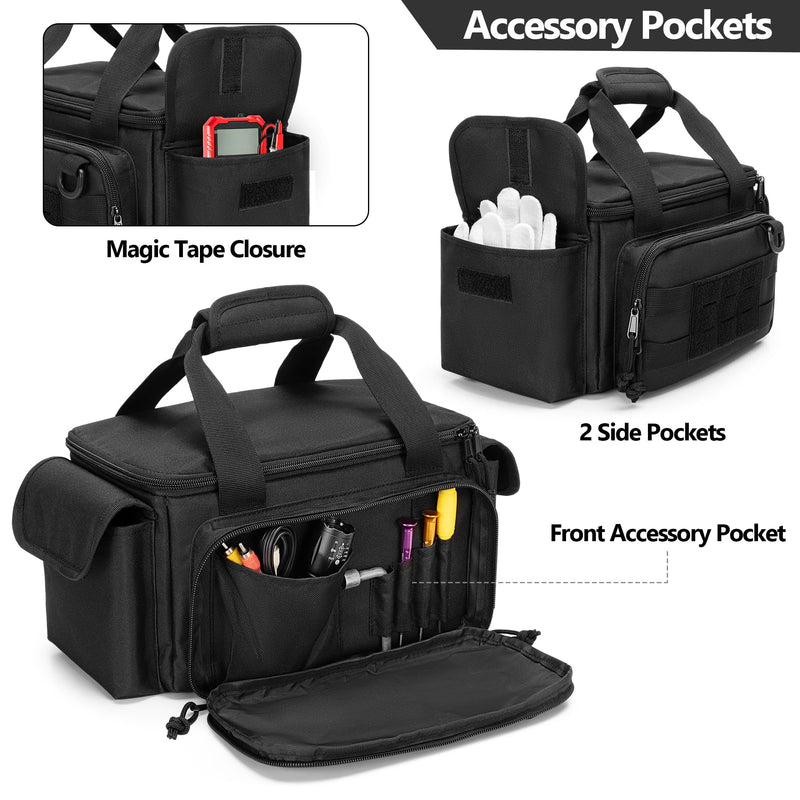 Small Tool Bag with Anti-friction and Thick Padded Bottom, Tool Storage Organizer for Men, Tactical Bag, Range Bag, Multi-functional Work Bag for Repairman, Electrician, Carpenters, Handyman Black