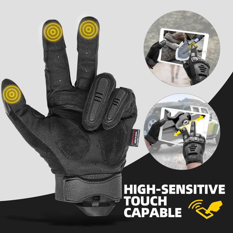 ZUNE LOTOO Touchscreen Tactical Gloves Men with TPR Finger Impact Protection & Palm Padded for Motorcycle Airsoft Paintball Range Work Black Full Finger Small