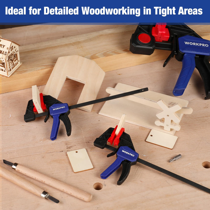 WORKPRO 6" Mini Bar Clamps for Woodworking, One-Handed Clamp/Spreader, Light-Duty Screw-Change F Clamp with 50lbs Load Limit, 2PC 2