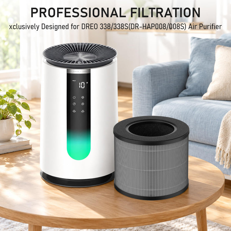 2 Pack DR-HAP008 Filters For DREO 338/338S(DR-HAP008/008S) Air Purifi-er