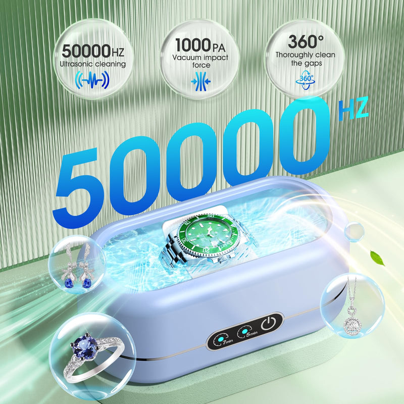 Professional Ultrasonic Jewelry Cleaner with Digital Timer,50KHz Ultrasonic Cleaner Machine with 304 Stainless Steel for Jewelry,Eyeglasses, Rings, Coin, Watch Strap, Dentures, Hygiene Items (Bule) Bule