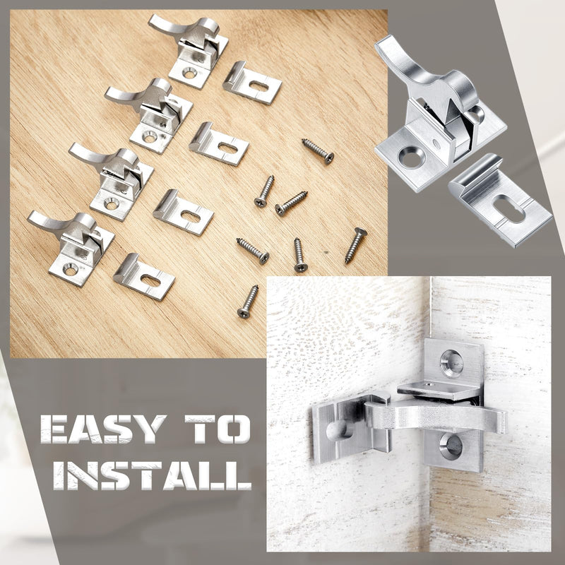 Lounsweer 16 Pcs Brass Heavy Duty Cabinet Door Latch Cabinet Closets Door Elbow Latch with Mounting Screws Hardware for Bedroom Bathroom Window Catch(Silver) Silver