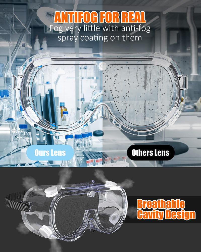 Anti-Fog Indirectly Vented Lab Safety Goggles Over Glasses 1 Pcs
