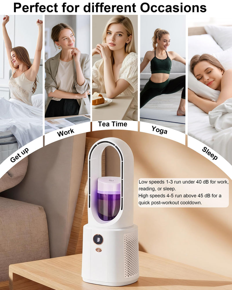Bladeless Desk Fan with Cooling Mist Humidifier