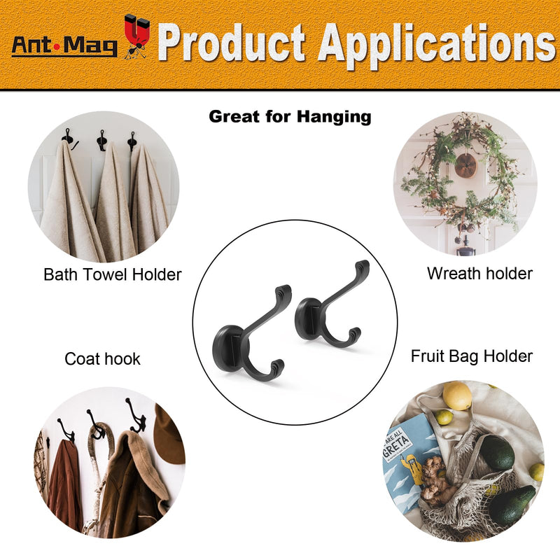 Ant Mag Magnetic Hooks Heavy Duty 140lbs Neodymium Magnet Wall Hooks for Hanging Coats Robes Backpacks Bags Hats Keys Mugs Cups Towels D1.65in YJ Hooks 2 Pack