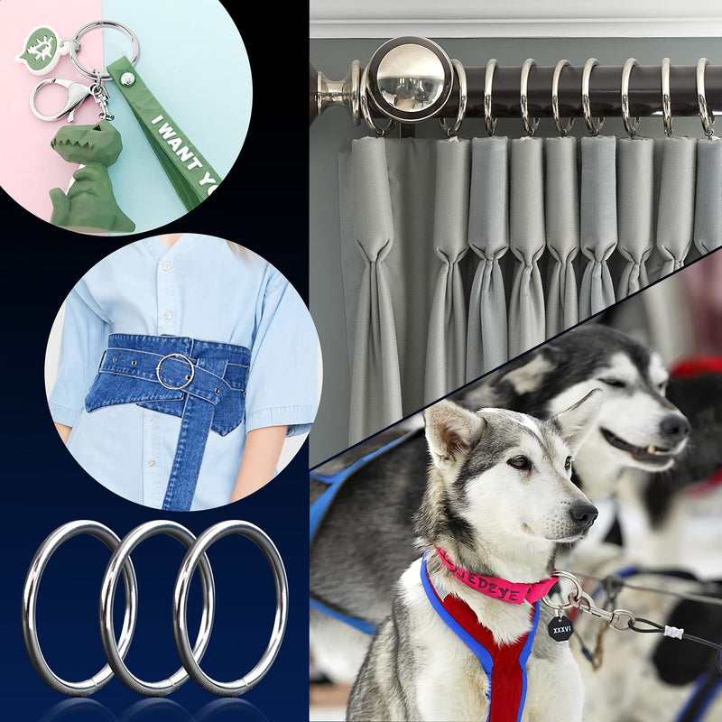 90Pcs 6 Sizes Silver Metal O Rings Multi-Purpose Heavy Duty Round Ring for Hardware Bags Belts Dog Leashes Hanging Basket DIY Craft Supplies 0.59in,0.78in,0.98in,1.25in,1.49in,1.96in