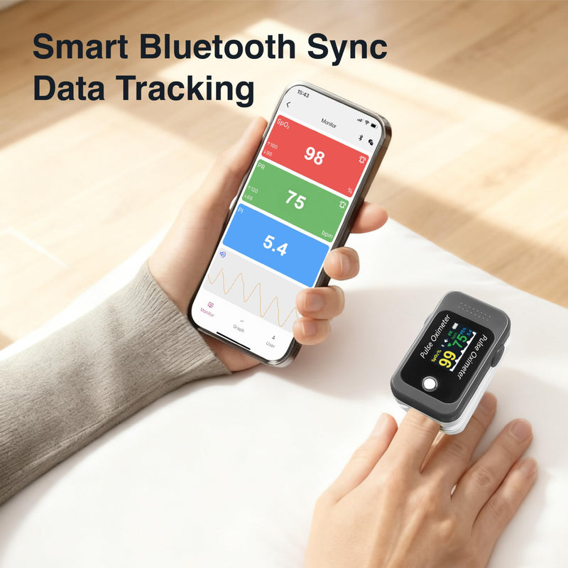 Fingertip Pulse Oximeter,Blood Oxygen Saturation Monitor,High Accuracy O2 Meter for All Skin, Portable SPO2 & Pulse Rate Monitor for Children Adults,Batteries and Lanyard Included (BM1000C-bluetooth)