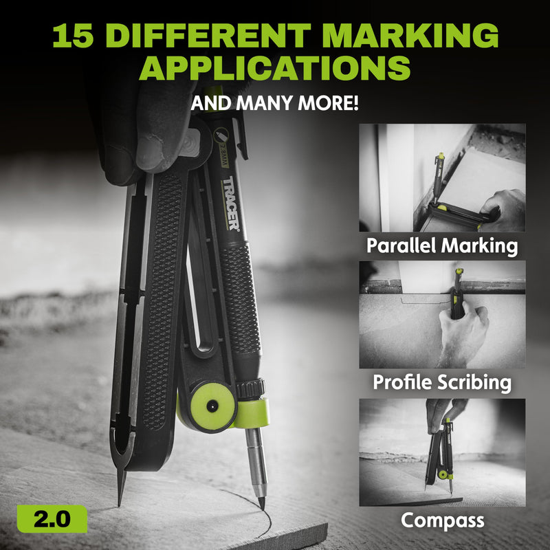 Tracer TrueScribe with Deep Hole Pencil & Holster with Pencil Sharpener | Professional Woodworking Scribe Tool Set - Precision Scribing Tool for Carpenters & Craftsmen