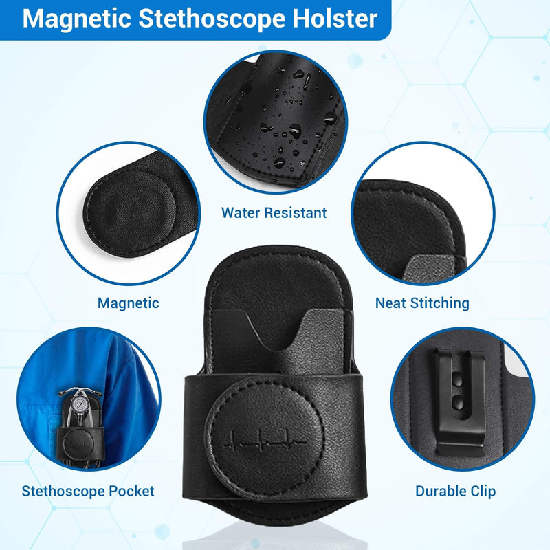 Magnetic Stethoscope Holster for 3M Littmann Stethoscope, MDF, & More. Stethoscope Holder Hip Clip Great for RN, MD, EMT, & Medical Student. (Black) Black