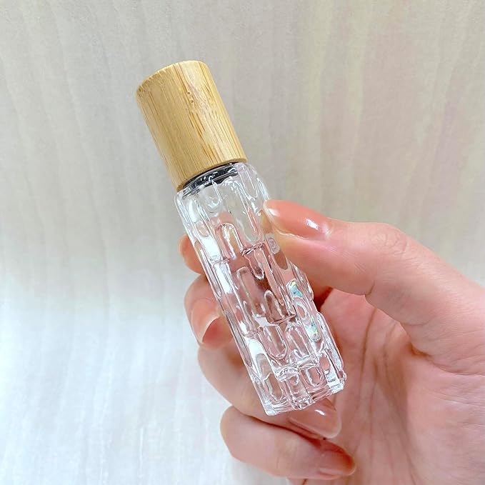 Bamboo Drop Roll On Bottle, 0.3 fl oz (9 ml), Bamboo Cap, Clear, Glass, Stainless Steel Ball, Transparent, Simple Design, Perfume Refill Container, Eco-friendly, Sustainable, Stylish, Natural, Portable, Aroma, Essential Oil - NewNest Australia