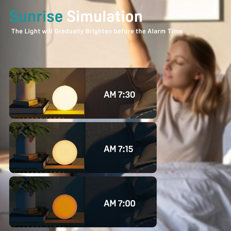 Sunrise Alarm Clock White Noise Sound Machine with 25 Soothing Sounds, 17 NightLights, Bluetooth Speaker Wake Up Light Alarm Clock for Bedrooms, Heavy Sleepers, Baby, Kids, Adults, Seniors, Ideal Gift M