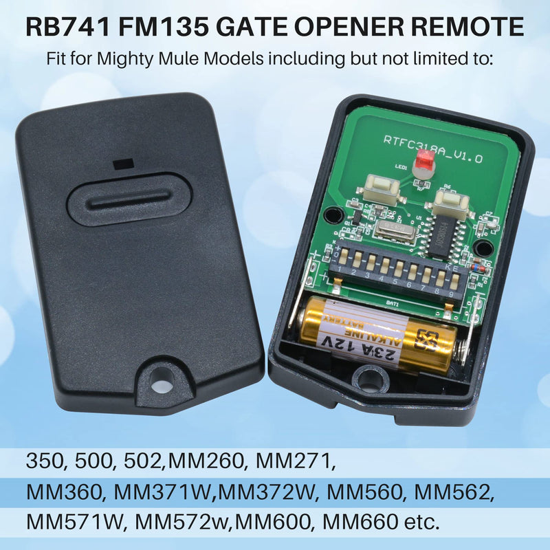 Upgraded RB741 FM135 Remote Works for GTO Mighty Mule Gate Opener Transmitter Control, Replace# RB742, RB743, RB744, FM135, FM135PRO, FM136, FM137 etc,（3 Pack）