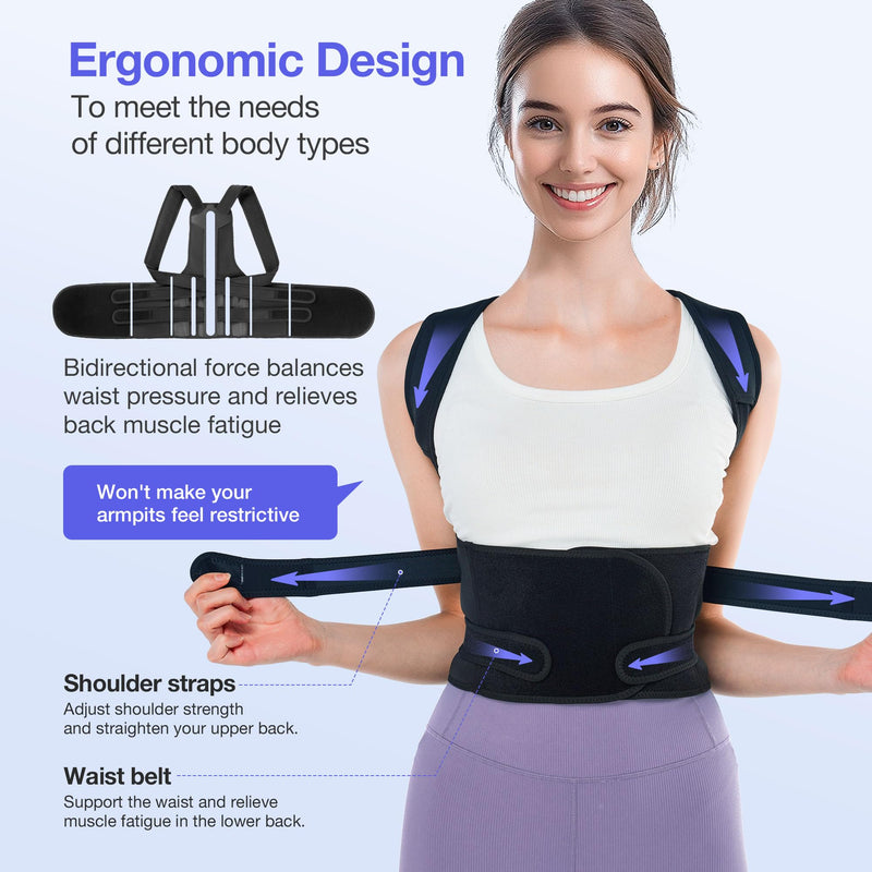 Posture Corrector for Women and Men, Upgraded Full Back Brace Support, Adjustable Shoulder Straightener for Improving Back Posture, Relief for Upper and Lower Back, Lumbar, Neck, Shoulder Pain Black Medium