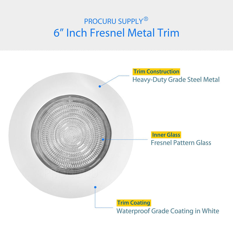 6-Inch White Metal Shower Can Light Trim with Fresnel Glass for Wet Locations (White, 1-Pack)