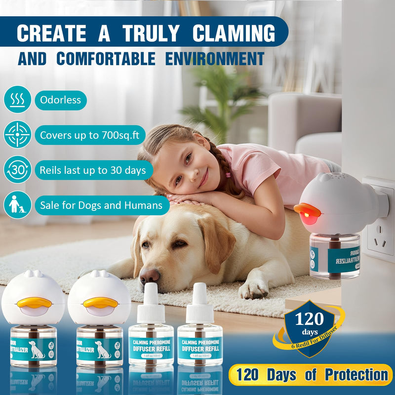 Dog Calming Diffuser, Calming Pheromones Diffuser Kit Appeasing Pheromone Diffuser to Calm (2Plug in+4Refill) for Anxiety Relief Reduce Aggression Fighting Barking Stress 2kit,4Refill