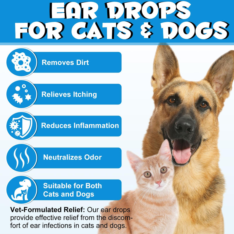 Redshine Ear Drops for Cats & Dogs-Dog Ear Infection Medication-Ear Mites Treatment-Dog Yeast Soothing Cleansing with 1% Hydrocortisone-Clean Pet Earwax-Mild and Effective (60ml+30 Cotton Swabs) 60ml+30 Cotton Swabs