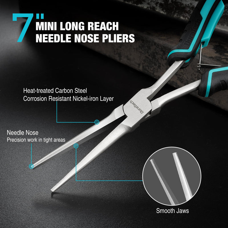 DURATECH 7" Long Reach Needle Nose Pliers, Extra Long Nose Pliers with Smooth Jaws, Small Needle Nose Pliers for Jewelry Making, Wire Bending and Small Object Gripping on Narrow Space 1PC