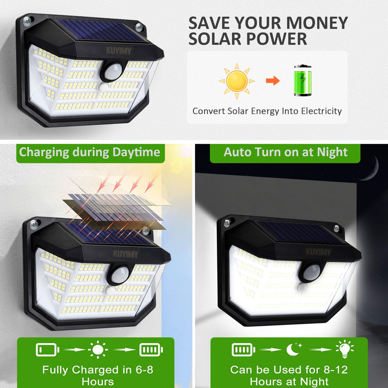 Solar Outdoor Lights, 230 LED with Motion Sensor and 3 Modes, IP65 Waterproof, 270° Wide Angle Light, Easy-to-Install Intelligent Security Wireless Wall Lights for Patio, Front Door(6 Pack) 6 Pack