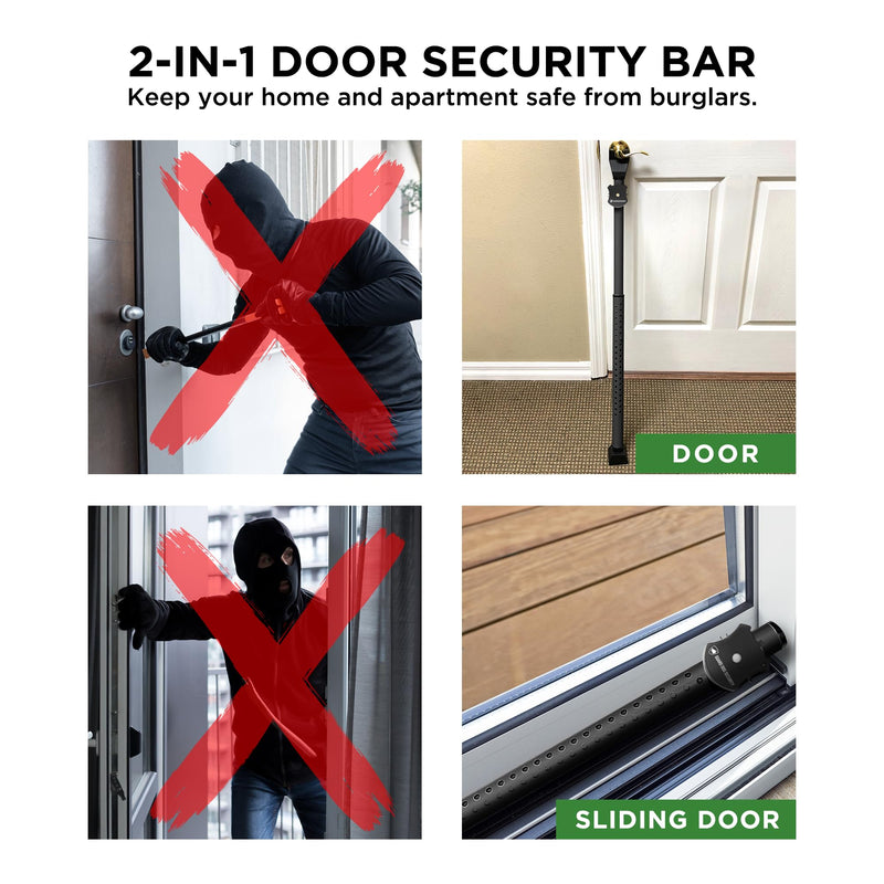 Adjustable Sliding Door Security Bar, Door Jammer 2-in-1 Adjustable Door Knob and Sliding Patio Door Stoppers Security with Alarm, 40 Different Adjustments by Guard Dog Security Black w/Alarm