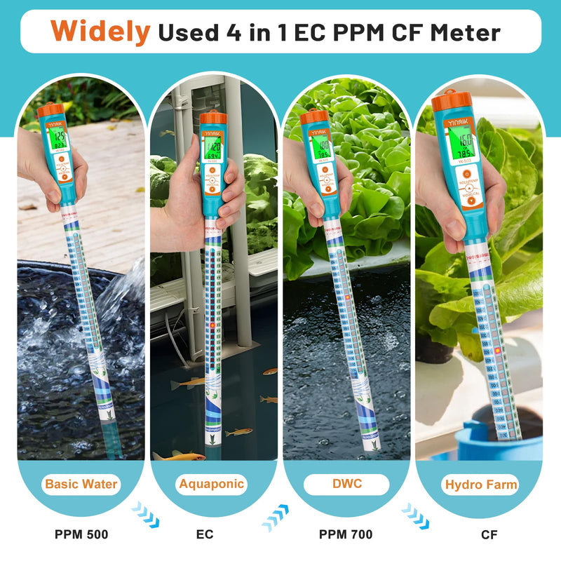 Truncheon EC PPM Nutrient Meter for Hydroponic, Conductivity Tester Stick for Hydroponics Growing PPM Measuring Tool (EC, PPM 500, PPM 700, CF, Temp) for Nutrient Reservoir, Aquaponics, DWC