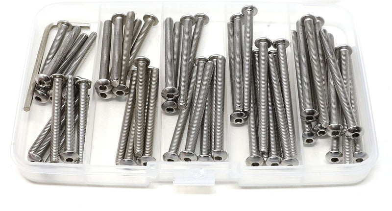 iexcell 50 Pcs M4 x 40/45/50/55/60 Stainless Steel 304 Hex Socket Button Head Cap Screws Bolts Assortment Kit