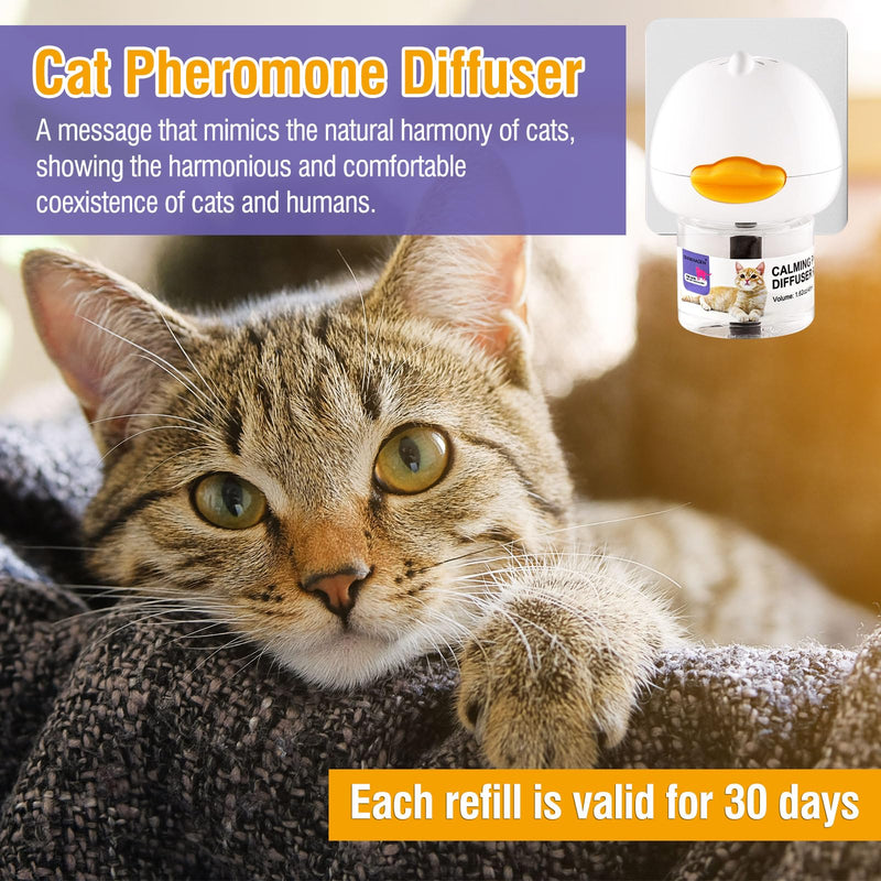 Cat Calming Pheromone Diffuser Reduces Conflict Between Cats Effective Anxiety Relief for Cats & Cat Calming Soothing 48ML 3 Refills Fits All Cats - 3 Pack - PawsPlanet Australia