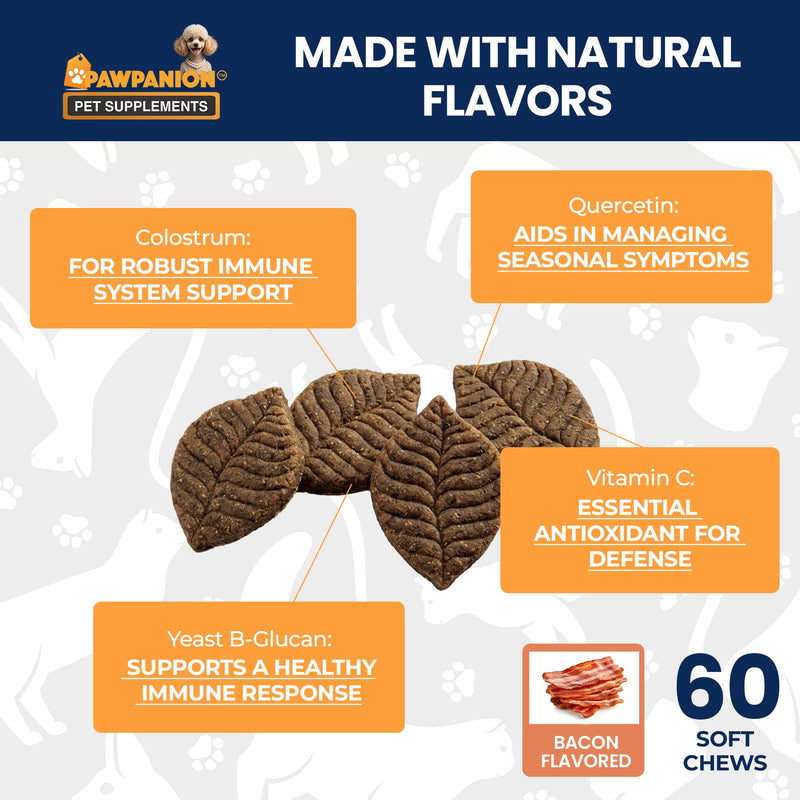 Allergy & Immune Soft Chews for Cats, Itchy Skin & Seasonal Allergy Relief, Omega 3 + Colostrum + Probiotics, Immune Support, 60 Soft Chews Bacon Flavor