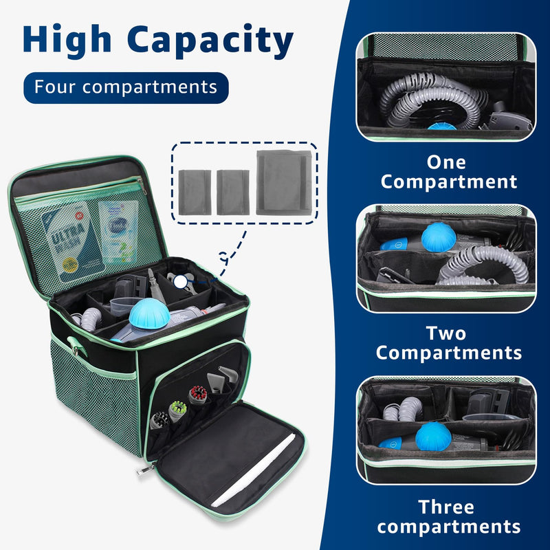 Carry Bag for Bissell SteamShot Steam 39N7V/39N7A Cleaner, Handheld Steam Cleaner attachments, Adjustable Compartments Large Storage Bag for bissell steamshot accessories, Bag Only (Black & Green) Black & Green