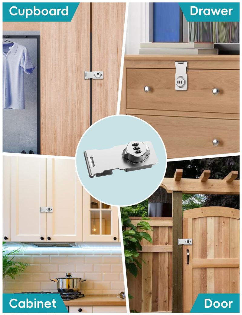 Combination Cabinet Door Lock, Gate Latch Lock with Code, Keyless Security Lock for Gate, Door, Cabinet, Bathroom, Outdoor, Garage, Fence,(Sliver, 2 Pack) Silver