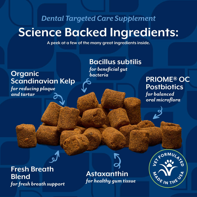 NaturVet Dental Targeted Care Supplement for Dogs and Cats, Helps Reduce Plaque & Tartar with PRIOME Postbiotics, Scandinavian Kelp & Fresh Breath Blend, 60 Hickory Bacon Soft Chews