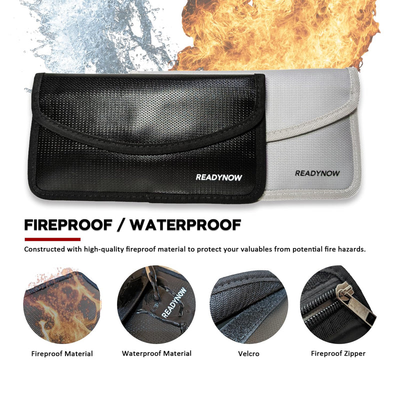 (2-Pack) Fireproof Faraday Bags Pouch, Cell Phone Anti-Tracking, Anti-Theft Keyless Car FOB Protection, Signal Blocker Shielding Zipper Pocket, Dual Pocket Design, Waterproof