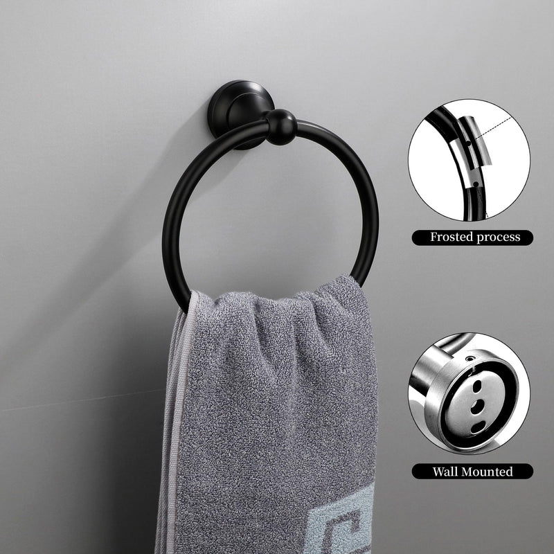 Black Toilet Paper Holder, Matte Black Towel Ring, Hand Towel Holder Toilet Paper Roll Holder Wall Mount Bathroom Accessories, Modern Bathroom Hardware 2 Set