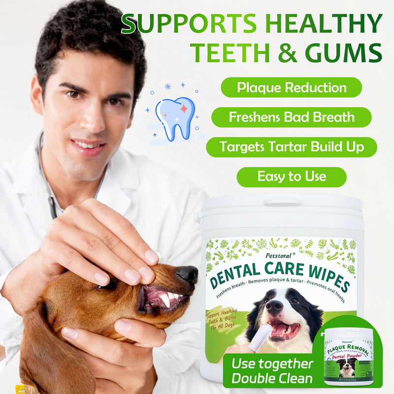Petstoral Dental Care Wipes for Dogs and Cats, 50 Count, Teeth and Gum Cleaning, Plaque and Tartar Removal Medium（50 Ct）