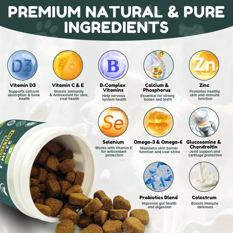 Dog Multivitamin Chewable with Glucosamine & MSM, Omegas 3 & 6, Probiotics, Dog Vitamins and Supplements for Hip & Joint Health, Skin & Coat, Immune Boost & Overall Health 120 Soft Chews
