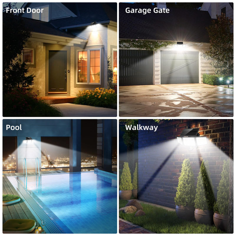 2500LM Solar Lights Outdoor with Motion Sensor,3 Head 270° Wide Angle Street Area Lights, IP65 Waterproof Security Lighting with 3 Modes(Non-Remote,2 Pcs) 3Head-Non-Remote-2 Pcs