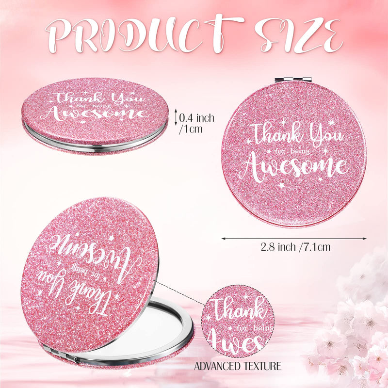 Roowest 12 Pcs Inspirational Compact Mirror Birthday Small Gifts for Mom Women Bulk Double Sided Travel Thank You for Being Awesome Makeup Magnifying Pocket Mirror for Purse(Pink) Pink