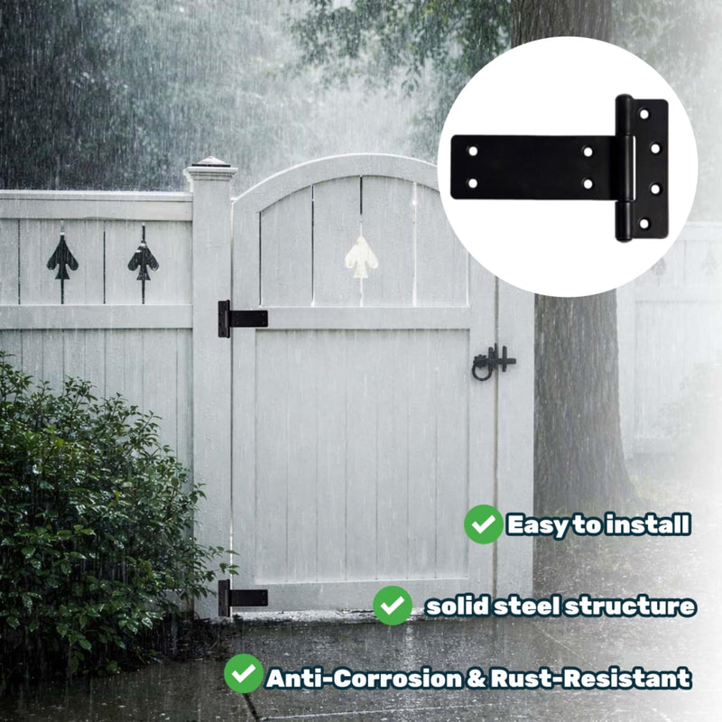 5 in T-Strap Heavy Duty Gate Hinges,260 Lbs Capacity Black Shed Door Hinges, 4 Pack Heavy Duty Gate Hinge,Wrought Hardware for Wooden Fences, Barn Door, Screws Included (5in-4 pcs)