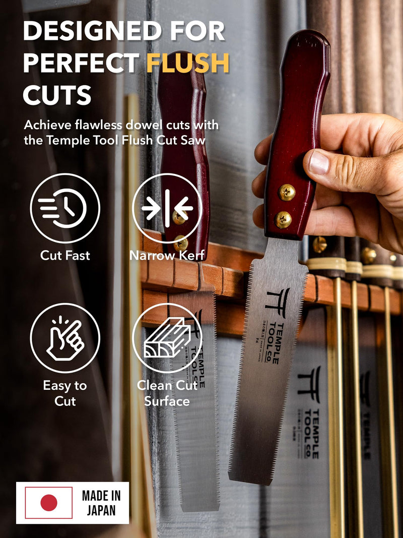 Japanese Flush Cut Saw - 6 Inch Double Edge Pull Saw for Flush Cutting Dowels, Pegs, Wedges - Hardwood Softwood Hand Saw - Small Wood Saw - Temple Tool Co.